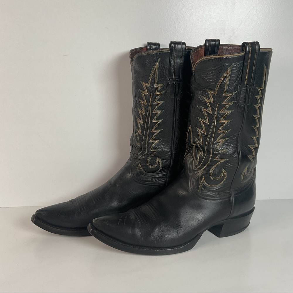 1950s Tony Lama Cowboy Boots | Black | Distressed | Men’s 9.5